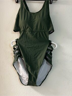 Women’s Olive Green One-Piece Swimsuit with Side Cutouts